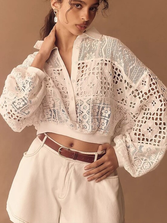 Pilcro Tops - Anthropoligie Pilcro Cutwork Bubble Sleeve Top Size XL